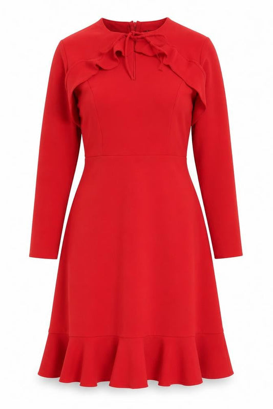 Front view of Kaleidoscope Women's Red Long Sleeve Dress 12