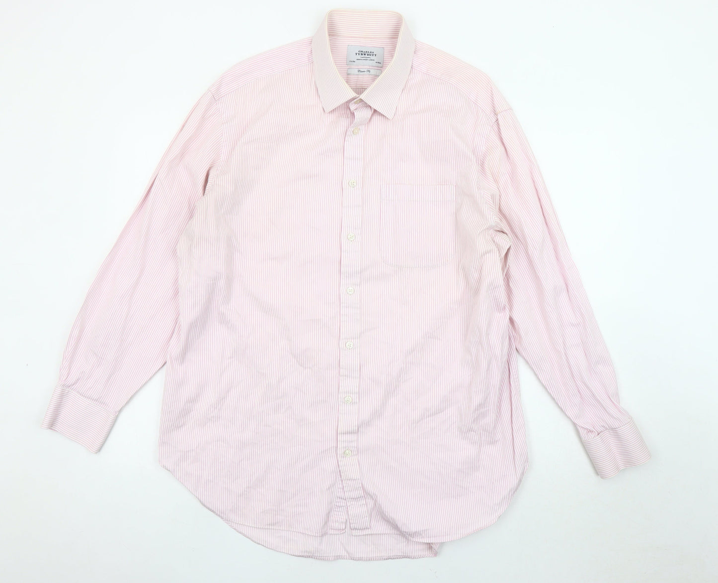 Charles Tyrwhitt Men's Pink Striped Classic Fit Shirt 44