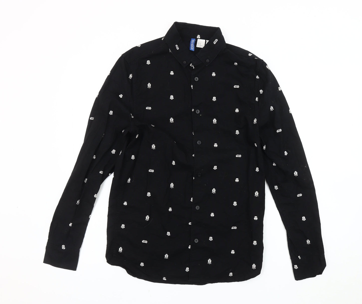 H&M Men Black XS Star Wars Collared Long Sleeve Shirt