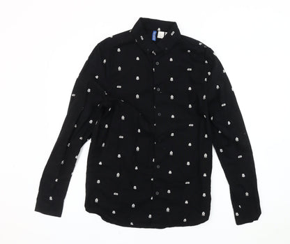 H&M Men Black XS Star Wars Collared Long Sleeve Shirt
