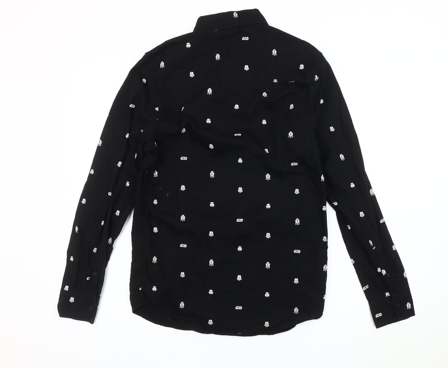 H&M Men Black XS Star Wars Collared Long Sleeve Shirt