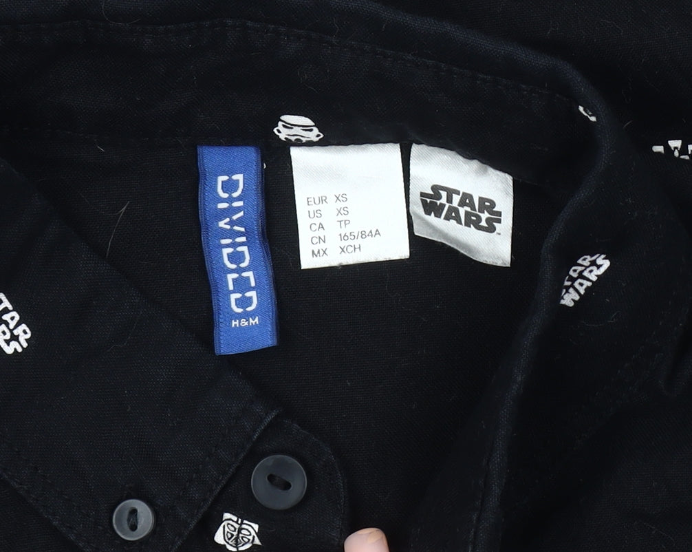 H&M Men Black XS Star Wars Collared Long Sleeve Shirt
