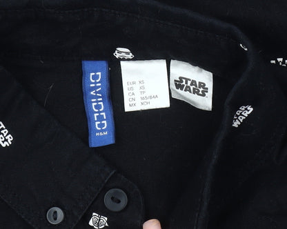 H&M Men Black XS Star Wars Collared Long Sleeve Shirt