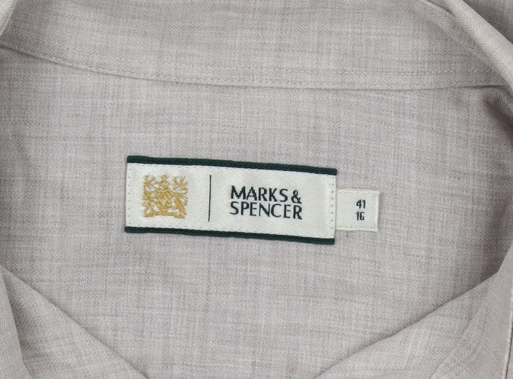 Marks & Spencer Men's Beige Long Sleeve Shirt