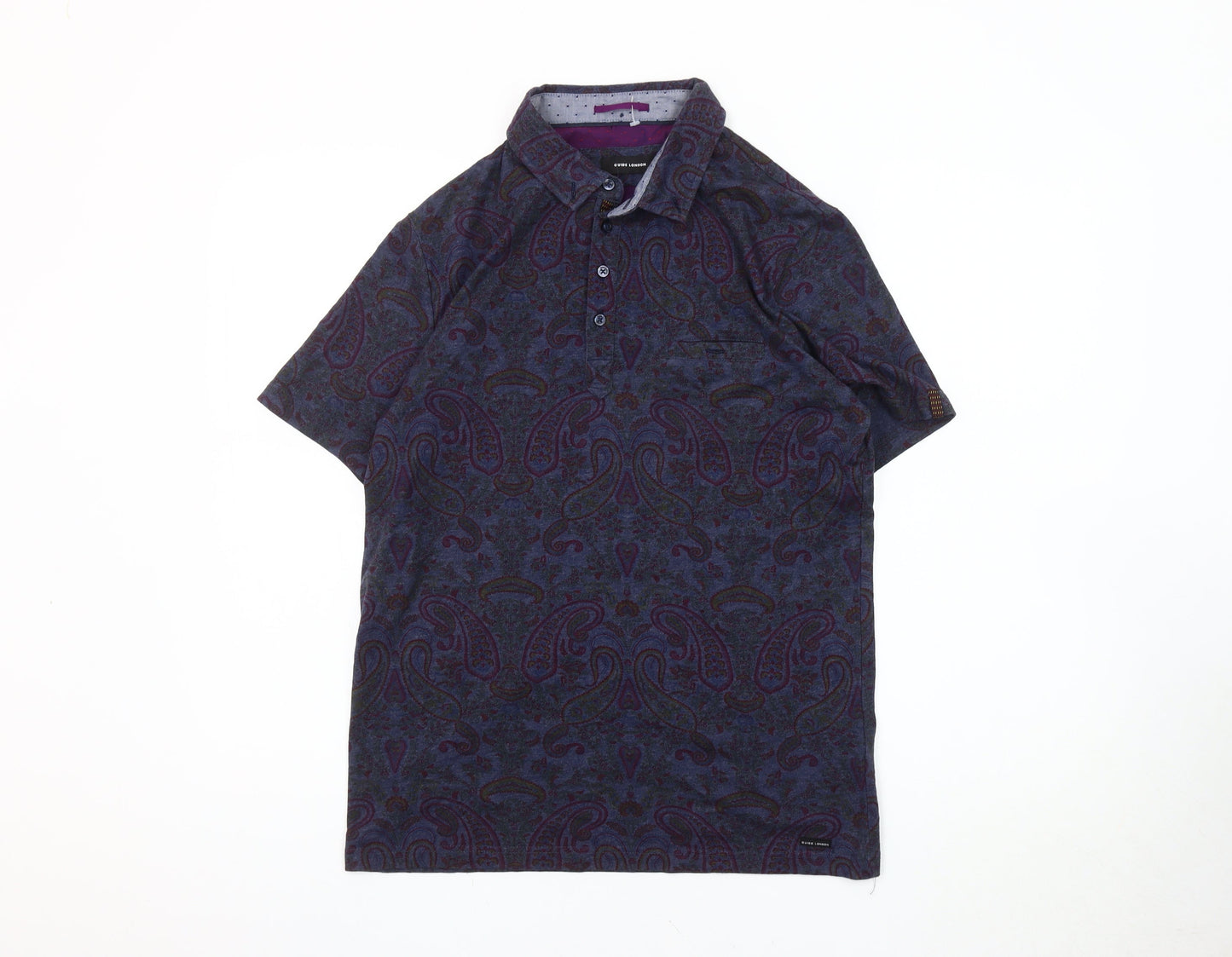 Guide London Men's Blue Paisley Polo Shirt M