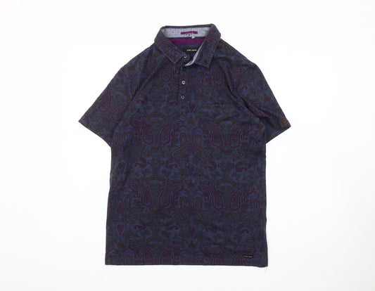 Guide London Men's Blue Paisley Polo Shirt M