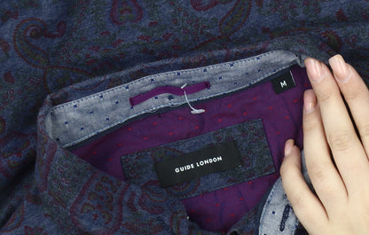 Guide London Men's Blue Paisley Polo Shirt M