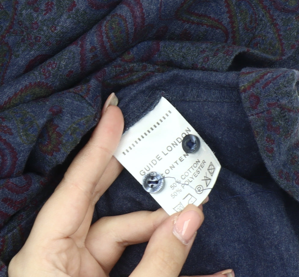 Guide London Men's Blue Paisley Polo Shirt M