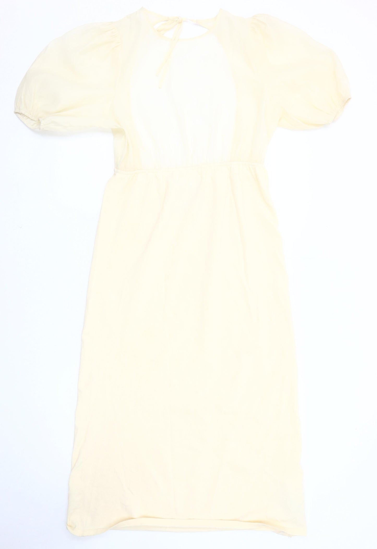 Zara Women’s Ivory Midi Dress, Size 12, Puff Sleeves