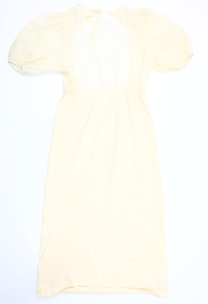 Zara Women’s Ivory Midi Dress, Size 12, Puff Sleeves