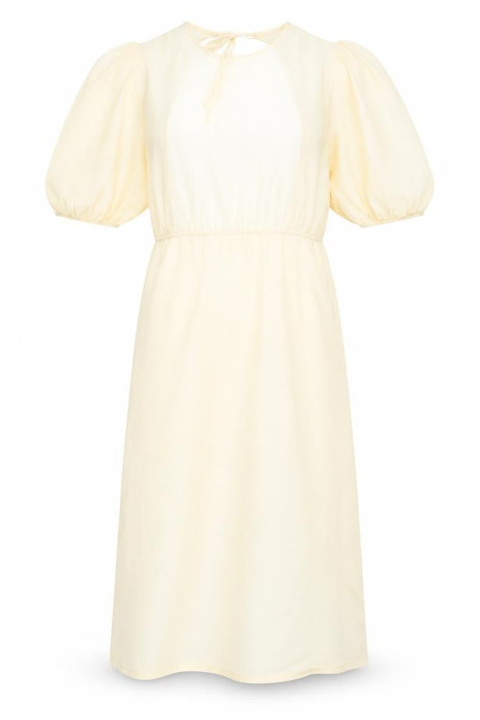 Zara Women’s Ivory Midi Dress, Size 12, Puff Sleeves