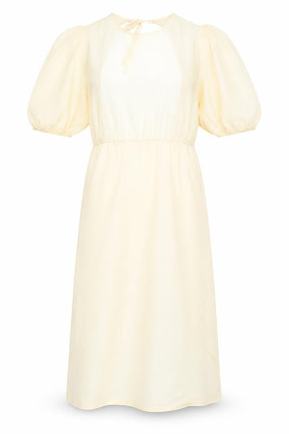 Zara Women’s Ivory Midi Dress, Size 12, Puff Sleeves