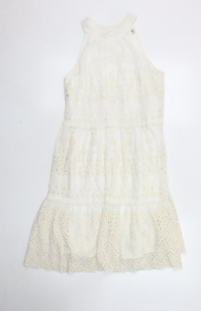 Oasis Women's Ivory Sleeveless Embroidered Dress