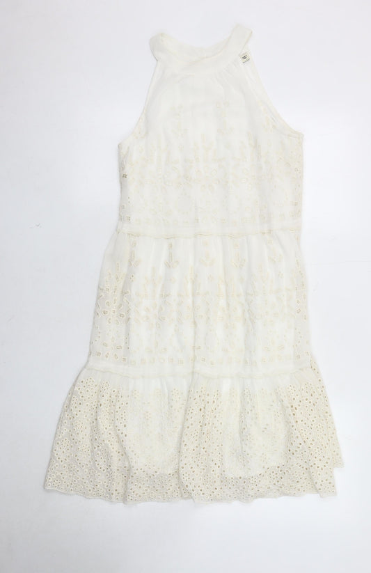 Oasis Women's Ivory Sleeveless Embroidered Dress