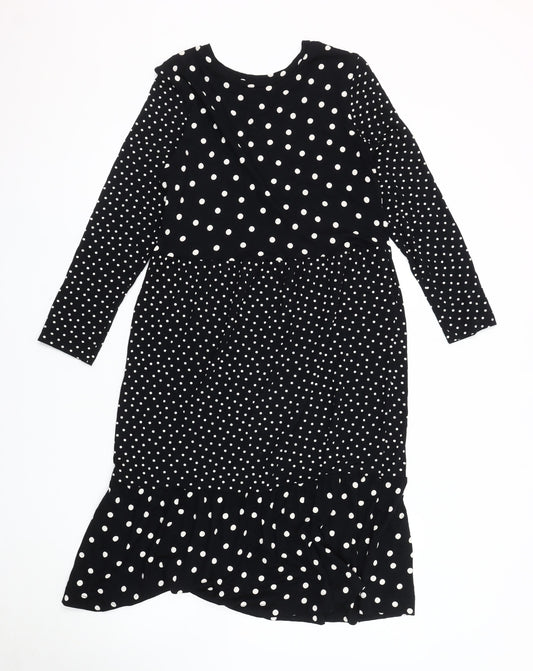 Marks and Spencer Women's Black Polka Dot Dress Size 12