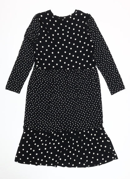Marks and Spencer Women's Black Polka Dot Dress Size 12