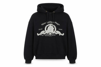 Front view of H&M unisex black pullover hoodie, size 12