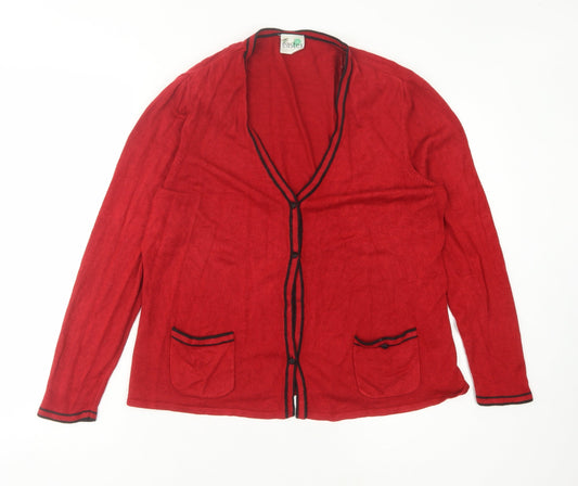 Eastex Women's Red Cardigan Size 12 V-Neck Knit