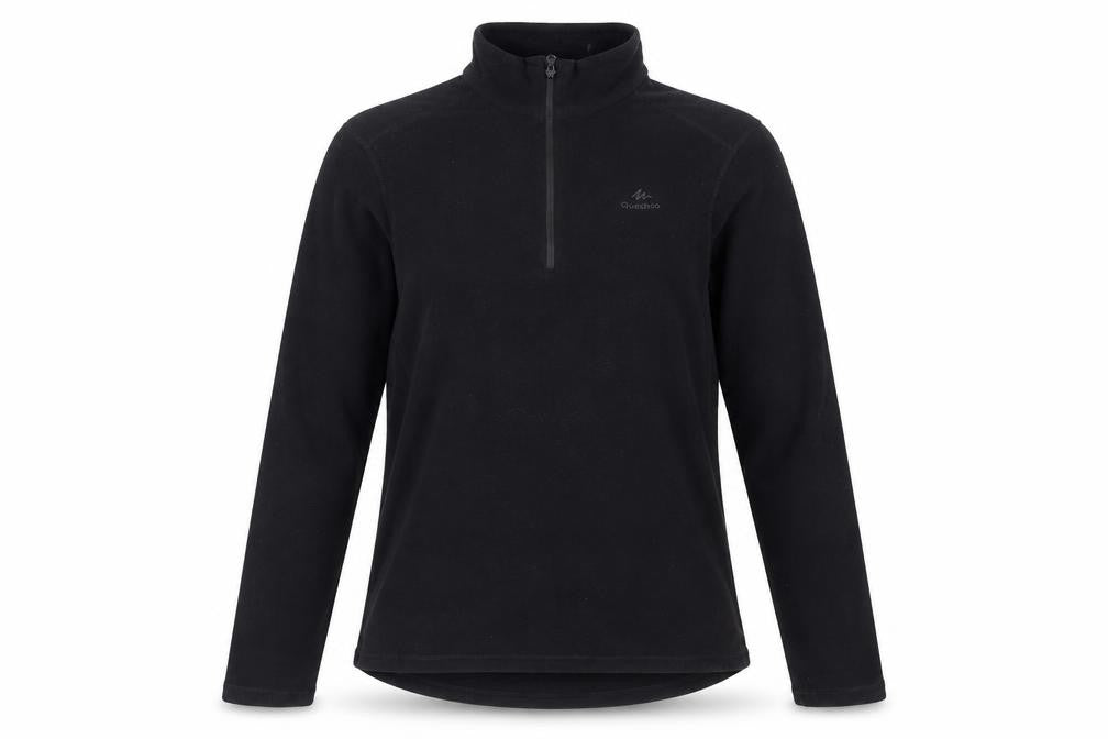 Front view of Quechua Black XS unisex zip fleece sweatshirt