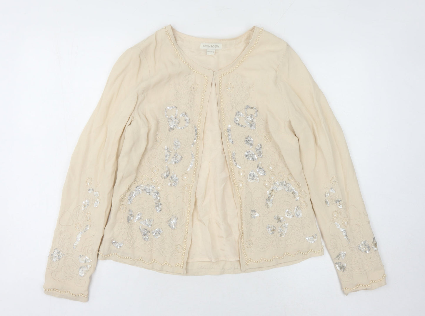 Monsoon Women Beige Silk Blazer, Size 8