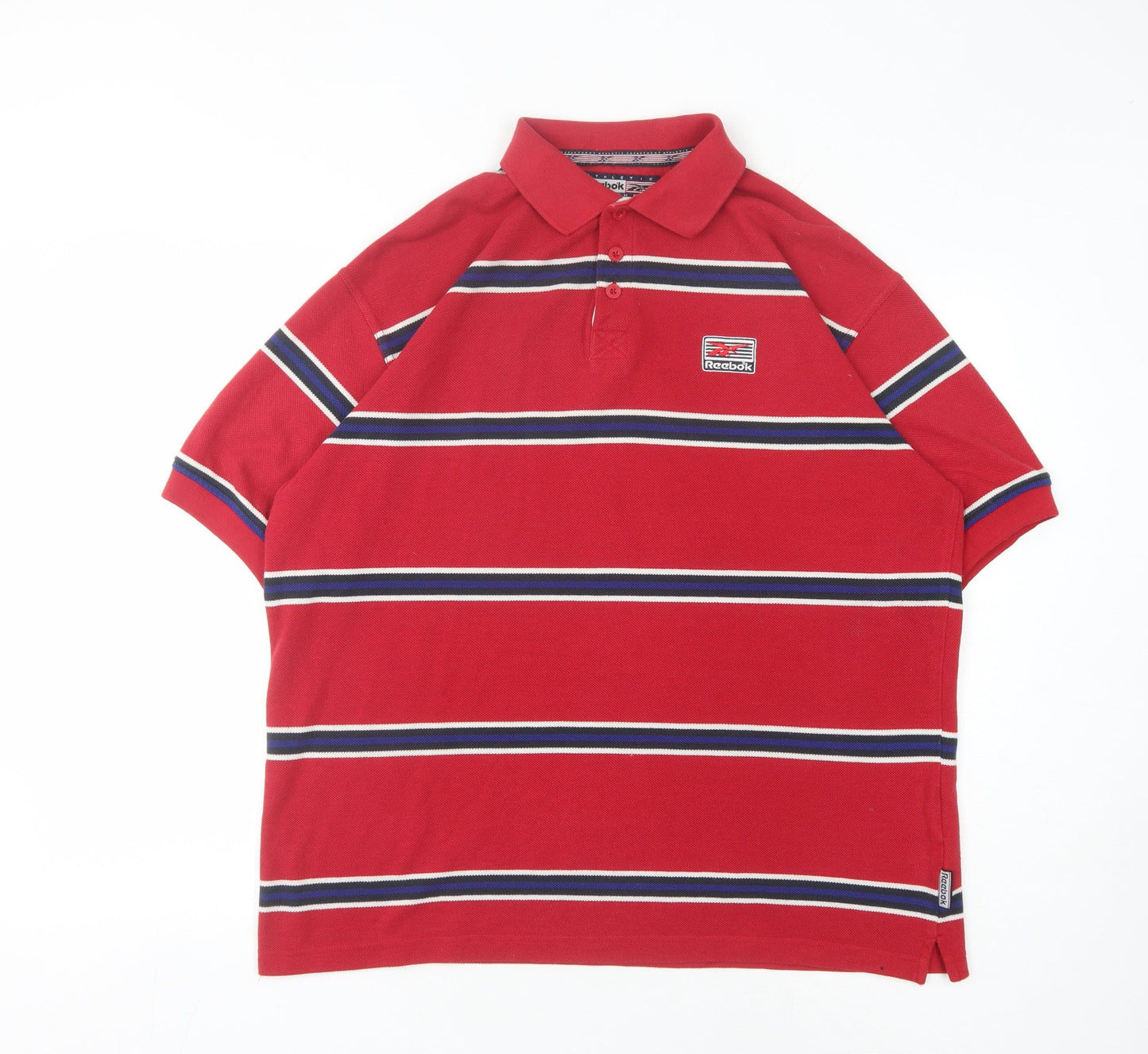Reebok Men's Red Striped Polo Shirt - Size M