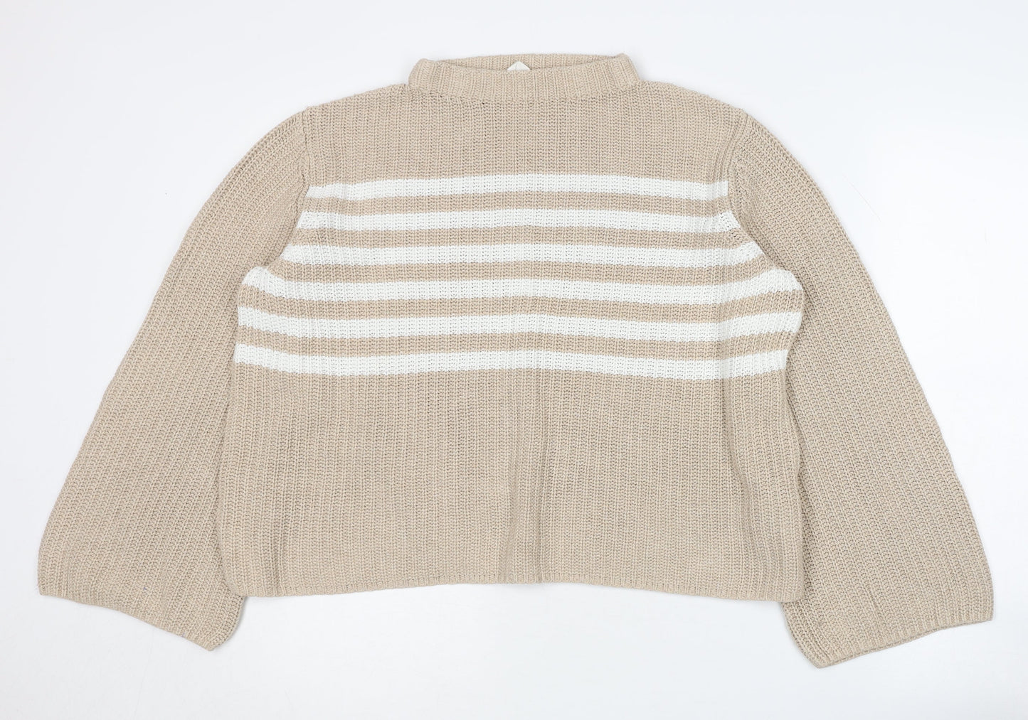 GAP Women Beige Striped Chunky Knit Jumper L