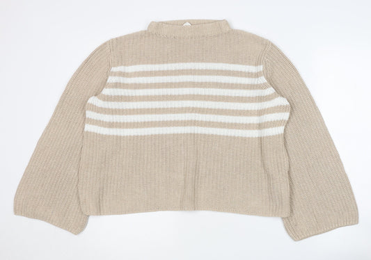 GAP Women Beige Striped Chunky Knit Jumper L