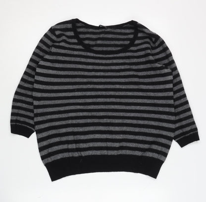 Jaeger Women's Black Striped Pullover Jumper XL