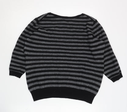 Jaeger Women's Black Striped Pullover Jumper XL