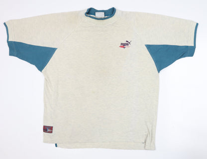 Puma Men's Beige Blue Colourblock T-Shirt L