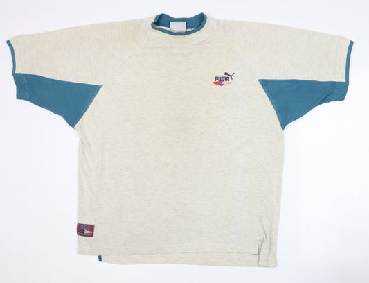 Puma Men's Beige Blue Colourblock T-Shirt L