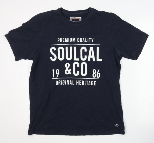 SoulCal & Co Men's Blue Graphic T-Shirt - Size L