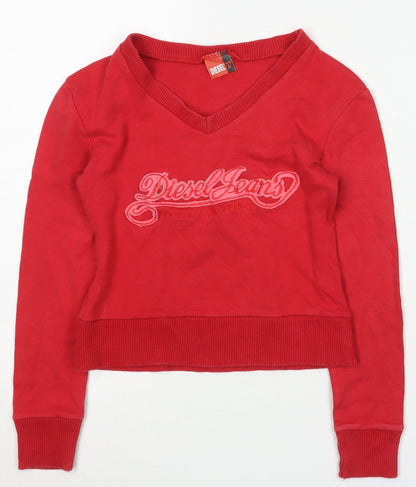 Diesel Girls Red V-Neck Logo Sweatshirt Size M
