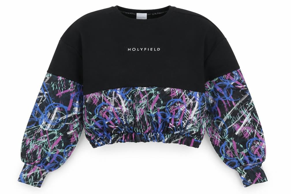 Front view of Holyfield girls’ sweatshirt black multicoloured pullover 14-15 years