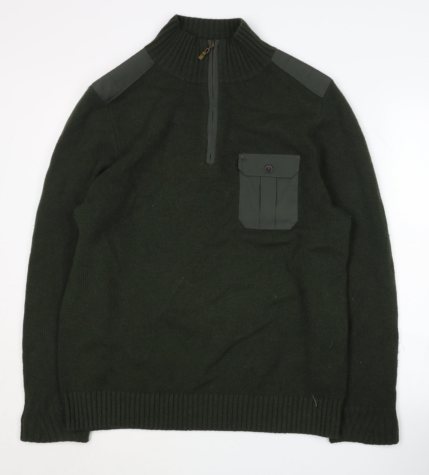 White Stuff Men's Green Pullover Jumper, L, 1/4 Zip