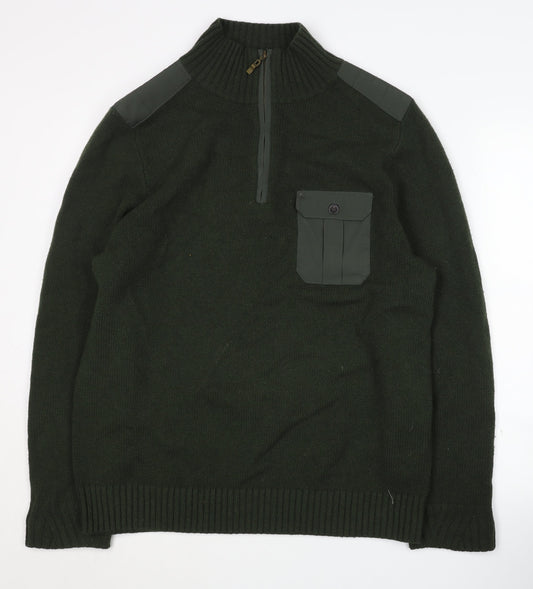 White Stuff Men's Green Pullover Jumper, L, 1/4 Zip