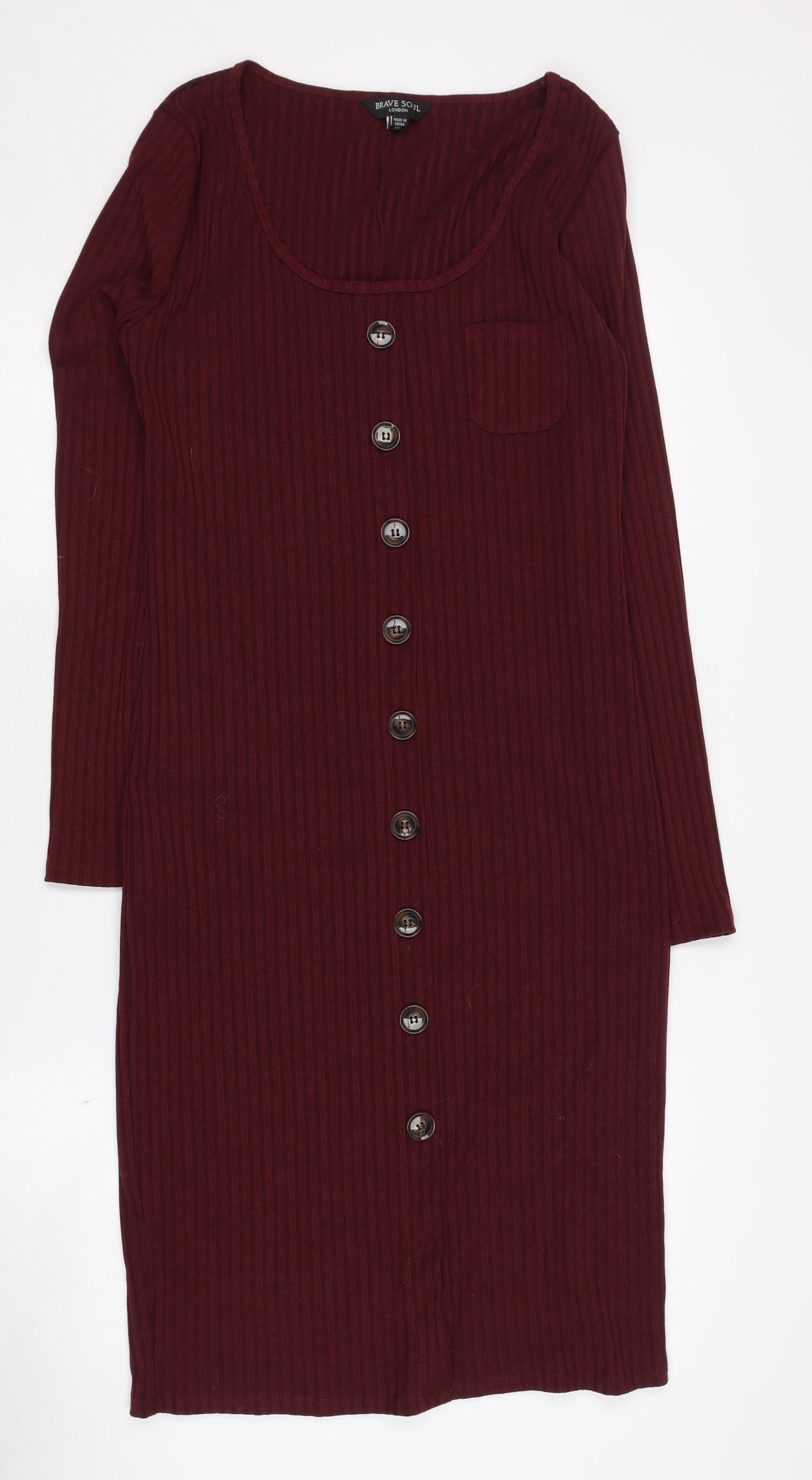 Brave Soul Red Jersey Dress Women M Scoop Neck Button