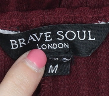 Brave Soul Red Jersey Dress Women M Scoop Neck Button