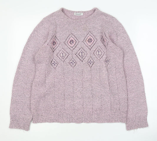 Damart Women's Purple Pullover Jumper, Size 14, Geometric Knit