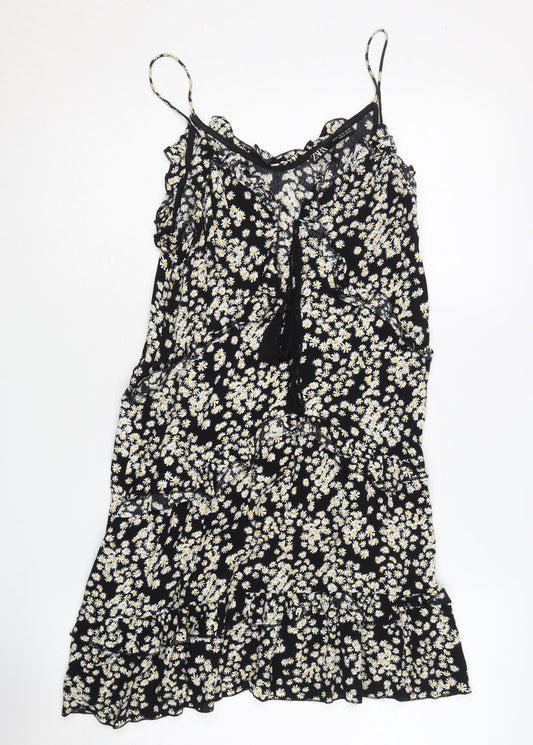 Zara Women's Black Floral XS Slip Dress
