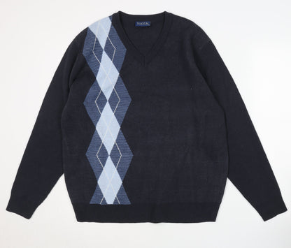 Tootal Men's Blue Argyle V-Neck Pullover Jumper L