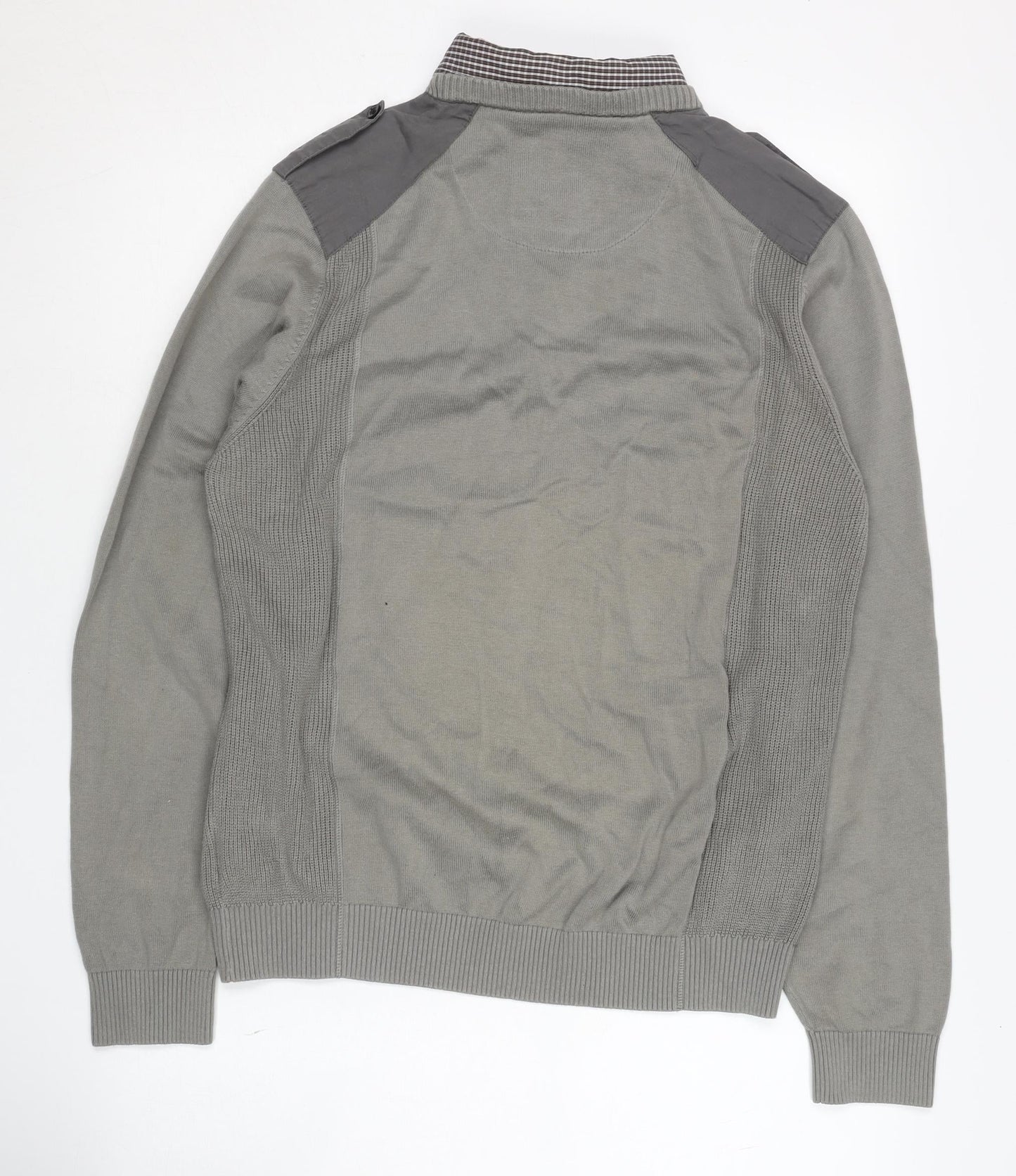 Next Men's Grey V-Neck Jumper, Size M, Button Accent