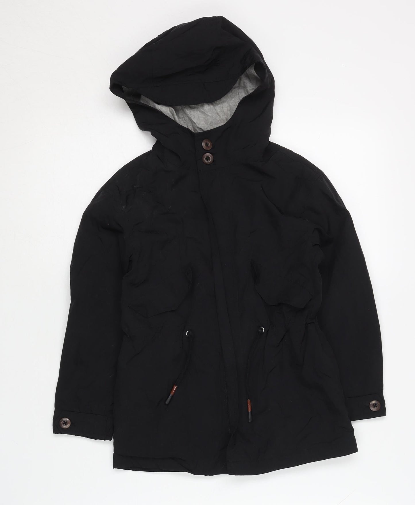Zara Boys Black Hooded Jacket Size 5 Years with Button Accents
