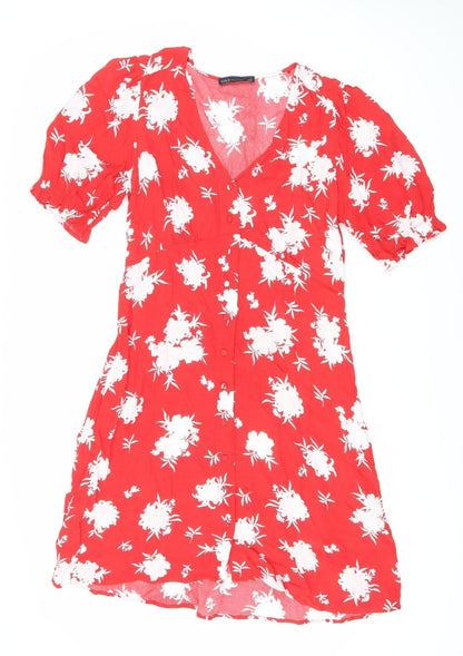 Marks and Spencer Women's Red Floral Viscose Dress