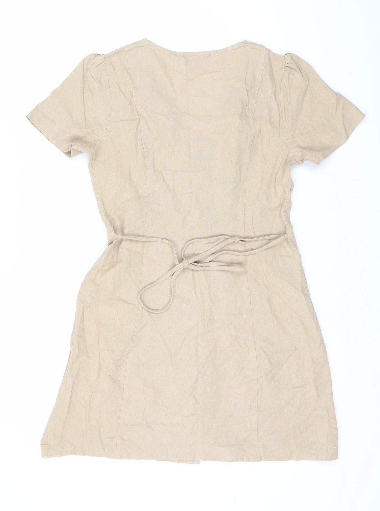 Miss Selfridge Women's Beige Linen Button Dress Size 8