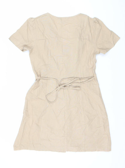 Miss Selfridge Women's Beige Linen Button Dress Size 8