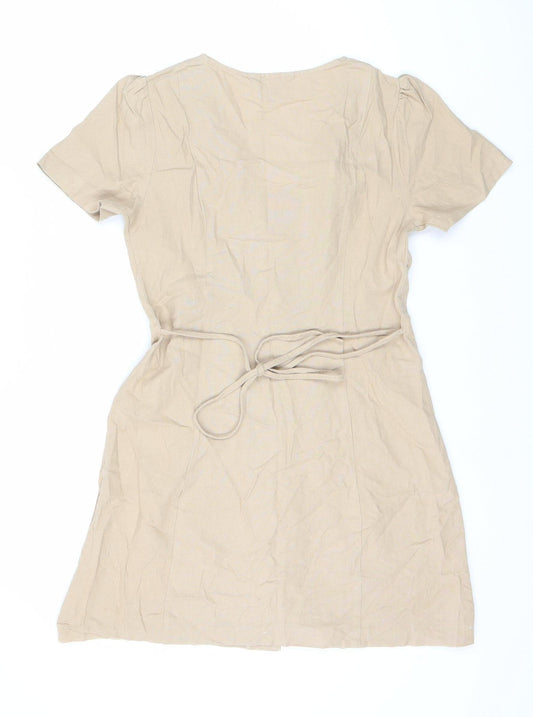 Miss Selfridge Women's Beige Linen Button Dress Size 8