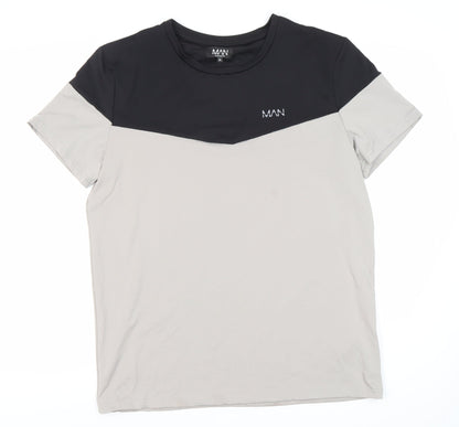boohooMAN Men's Colourblock T-Shirt XL Black Beige