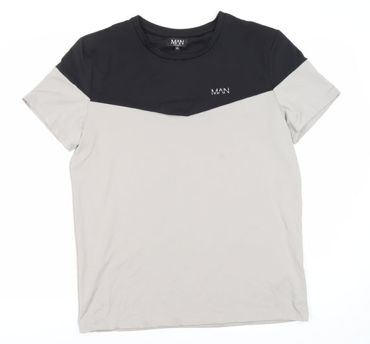 boohooMAN Men's Colourblock T-Shirt XL Black Beige