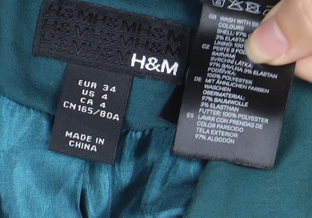 H&M Green Women's Blazer, Size 6, Classic Fit, Lined